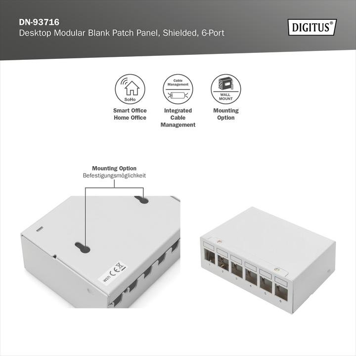 Immagine prodotto Digitus Desktop Modular Blank Patch Panel, shielded, 6-port