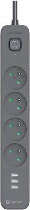 Tracer 47027 Power Line+ 1.5m (4 outlets +3x USB A, 5V 2.4A) (4x, CEE 7/4, 1.50 m)