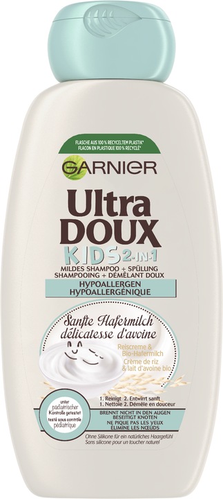 Image du produit Garnier Ultra Doux Shampooing doux au lait d'avoine 2 en 1 pour enfants (300 ml, Shampoing liquide)