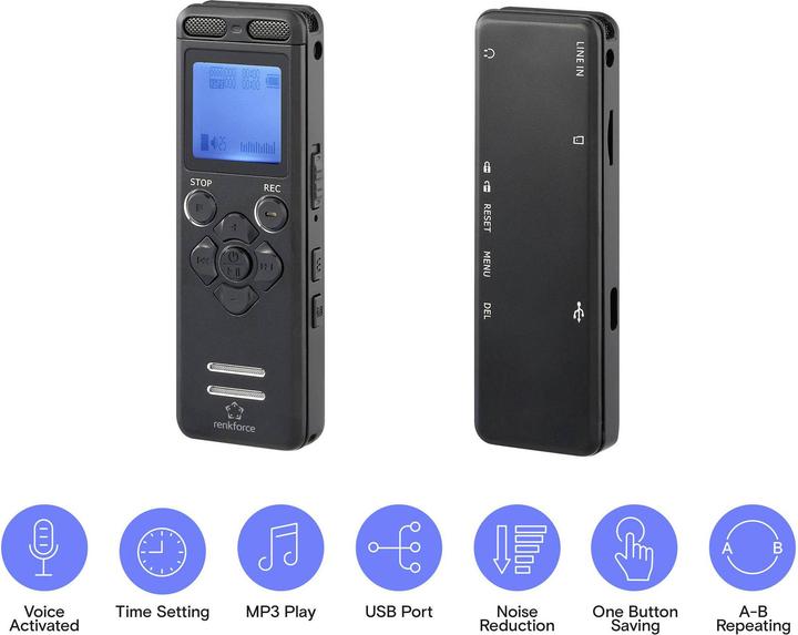 Actual product image Renkforce RF-DVR-E36 Digitales Diktiergerät Aufzeichnungsdauer (max.) 70 h Schwa (8 GB)