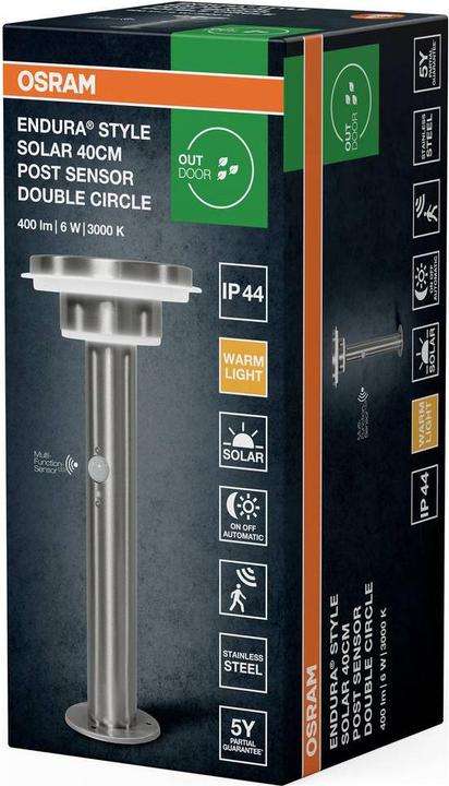 Image du produit Osram ENDURA® STYLE SOLAR DOUBLE CIRCLE 40cm Post Sensor Double Circle 6W Acier inoxydable (400 lm, IP44)