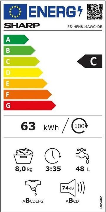 Energie-Label Sharp ES-HFH814AW3-DE (8 kg, Links)