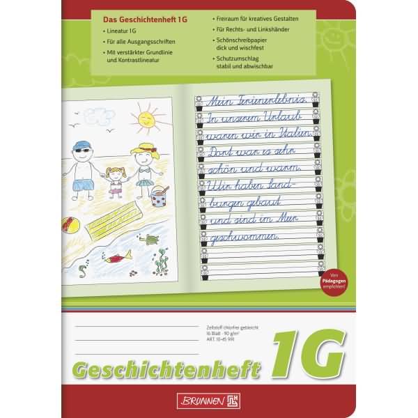 Produktbild Geschichtenheft Lineatur 1G liniert DIN A5 ohne Rand, 16 Blatt (A5, Liniert)