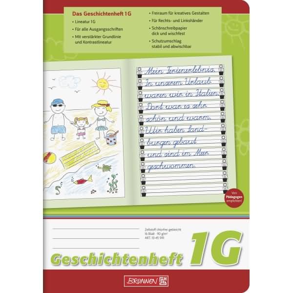 Produktbild Geschichtenheft Lineatur 1G liniert DIN A5 ohne Rand, 16 Blatt (A5, Liniert)
