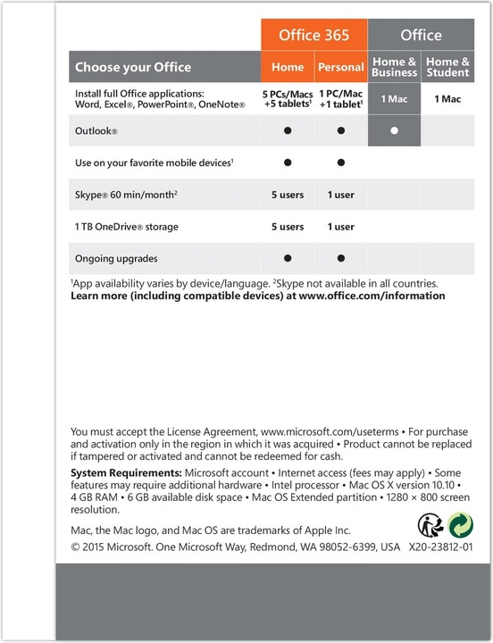 Produktbild Microsoft Office 2016 Home & Business (1 User, 12 Monate)