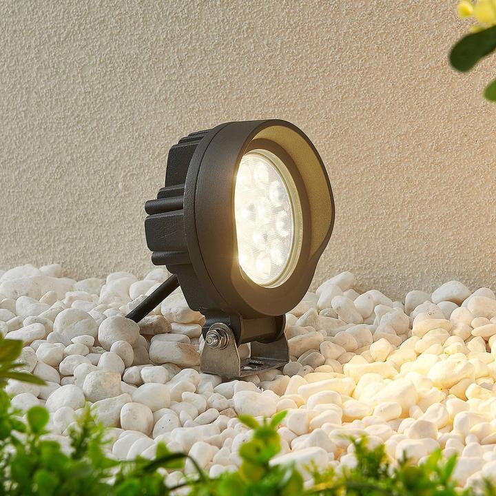 Actual product image Lindby Emar LED ground spike spotlight in dark gray (850 lm, IP65)