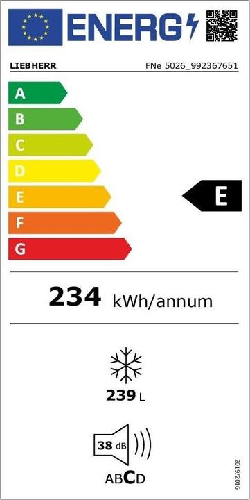 Energie-Label Liebherr Gefrierschrank freistehend Plus FNe 5026 Weiss (Freistehend, 238 l)