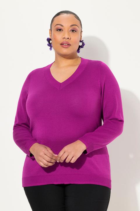 Produktbild Ulla Popken Pullover, V-Ausschnitt, Langarm, weicher Feinstrick (42, 44)