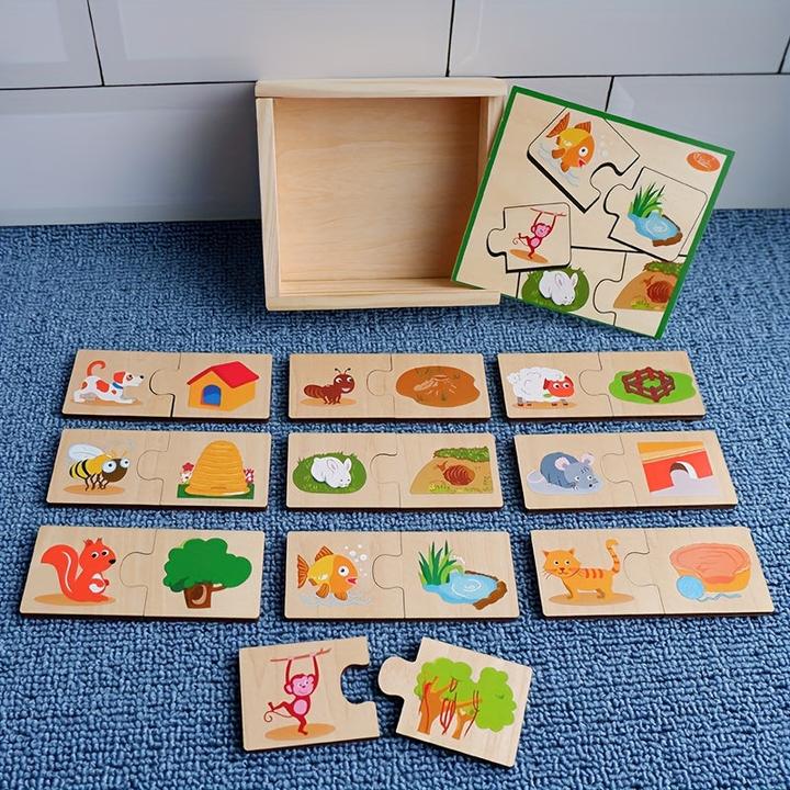 Immagine prodotto Activity Board Puzzle giocattolo in legno, scatola di puzzle in legno, scatola di puzzle con animali e case