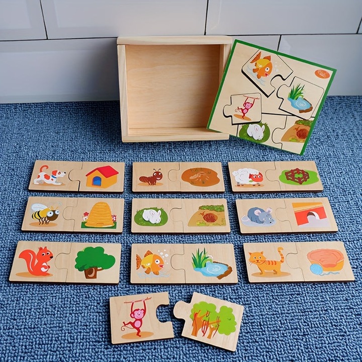 Produktbild Activity Board Puzzle-Holzspielzeug, Holzpuzzle-Box, Tiere und Haus Puzzle-Box