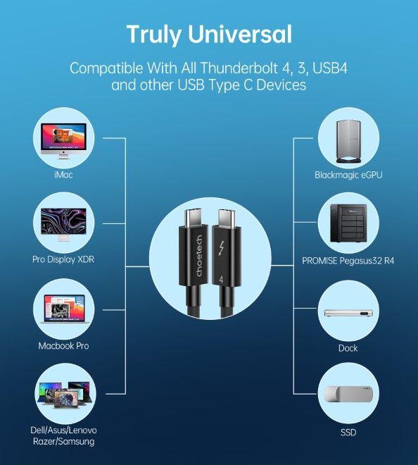 Actual product image Choetech USB-C Thunderbolt 4 charging and data cable (0.80 m, USB 4.0, 100 W)