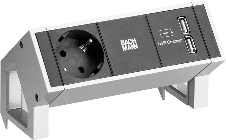Actual product image Bachmann DESK2 1x earthing contact 1xUSB Charger Inox (3 x, USB-A, CEE 7/3, 0.20 m)