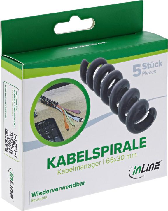 Actual product image InLine 5er Pack ® Kabelspirale, Kabelmanager 1-fach, 65x30mm, schwarz (Cable spiral hose, 6500 cm)