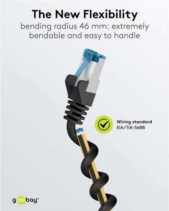 Actual product image Goobay CAT 6A Patchkabel S/FTP PiMF, schwarz (PiMF, S/FTP, CAT6a, 20 m)