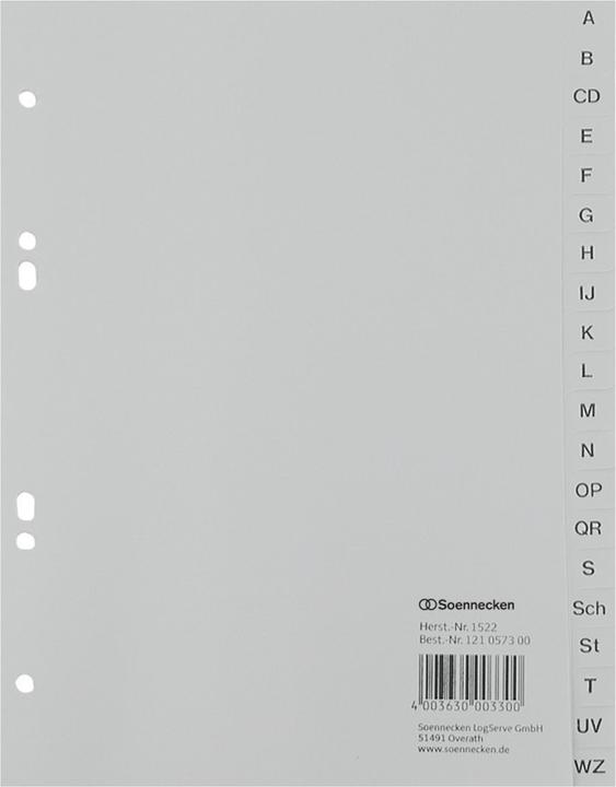 Soennecken A-Z index Use for paper format: DIN A5 Material: Polypropylene