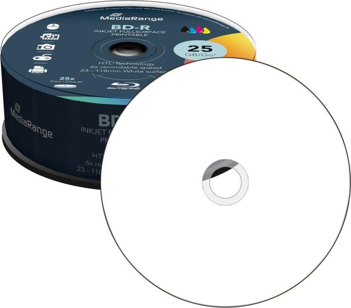 Actual product image MediaRange BD-R 6x fully printable Cakebox (25 x)