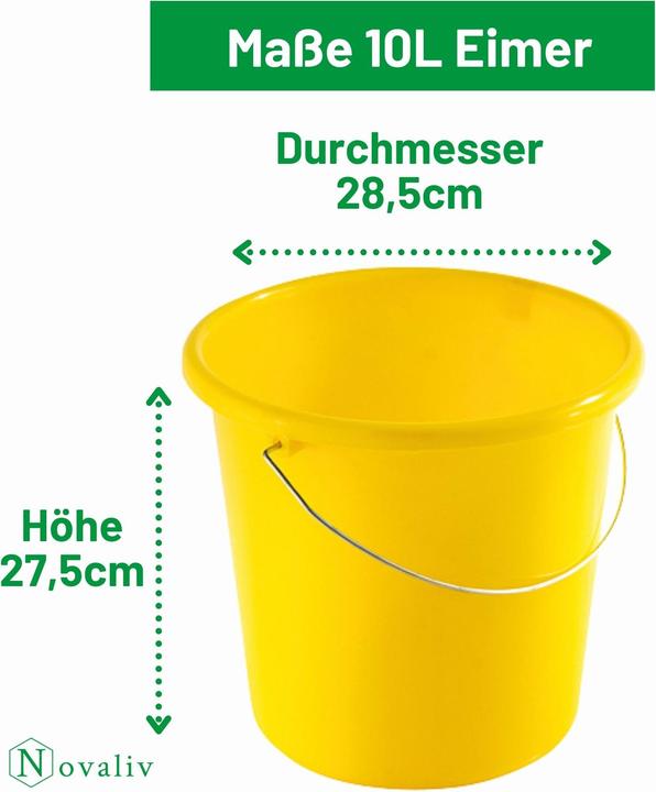 Immagine prodotto Novaliv 2 Stück Eimer 10L Gelb mit Masseinteilung - Putzeimer 10 Liter? 28,5 cm Praktischer Allround (2 pz.)