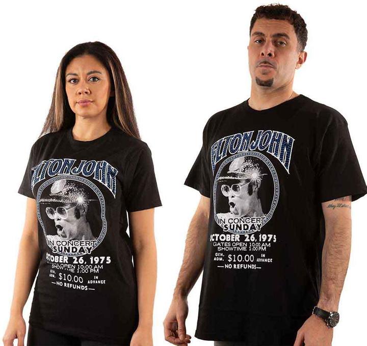 Elton John T Shirt Diamante in Concert Logo Official Unisex Black L