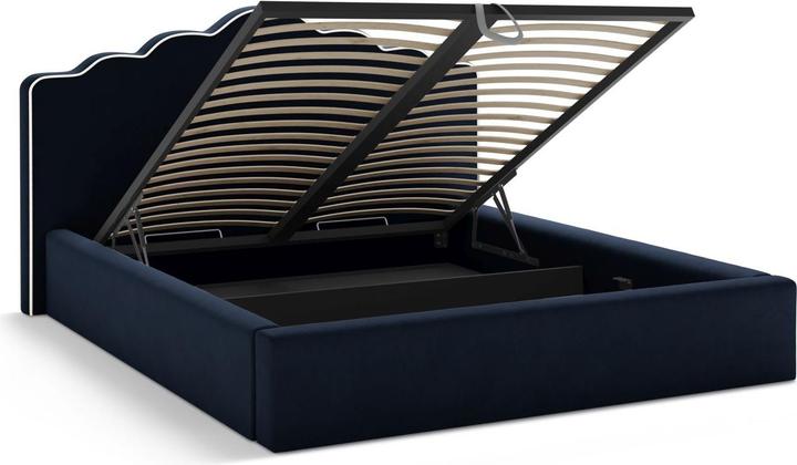 Actual product image Micadoni Velvet Storage Bed With Headboard, "Dream", Ivory and Royal Blue, 222x220x122 Made in Europe (180 x 200 cm)