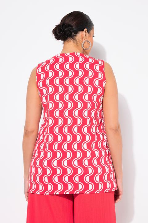 Actual product image Ulla Popken Geometric Wave Print Split Neck Tank (54)