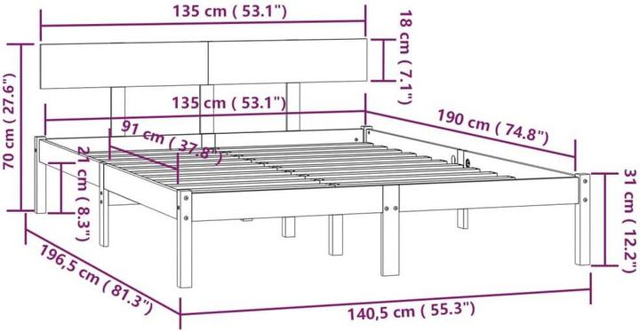 Image du produit vidaXL Bettrahmen (135 x 190 cm)