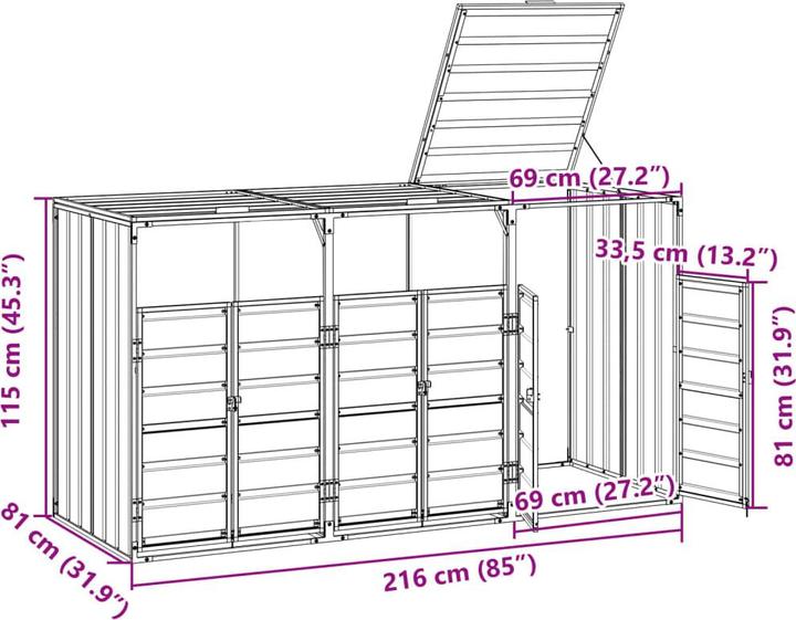 Image du produit vidaXL Abri pour poubelles 3 tonnes vert 216x81x115 cm acier