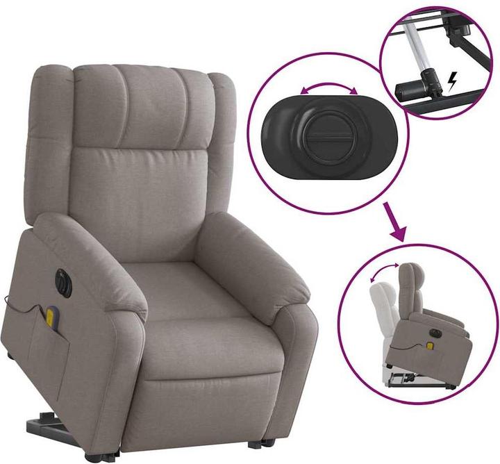 Immagine prodotto VidaXL Poltrona massaggiante Ausilio per la risalita Poltrona elettrica per TV Poltrona in tessuto Taupe