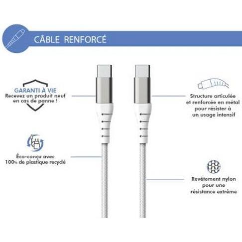 Thumbnail - Force Power Verstärktes Kabel USB C / USB C 3A 60W mit 12.000 Biegungen 1,2m (1.20 m, USB 3.2 Gen 1), USB Kabel