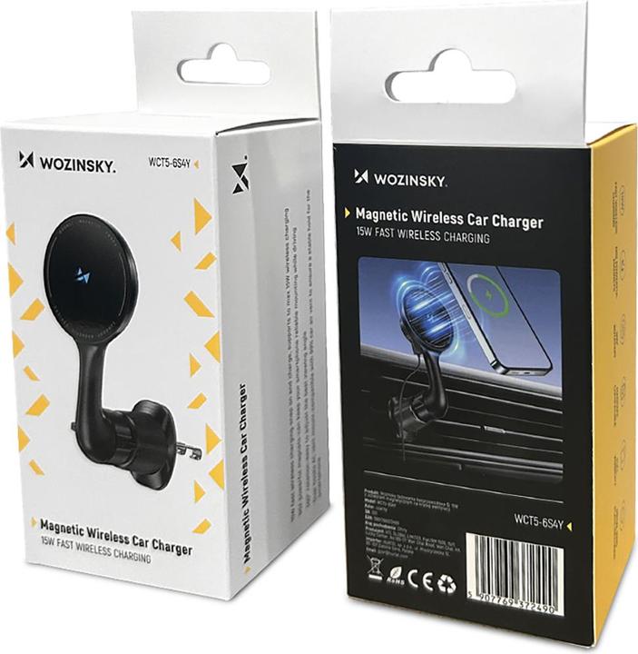 Actual product image Wozinsky WCT5-6S4Y Car Holder with Qi/MagSafe 15W Inductive Charger for Air Vent - Black