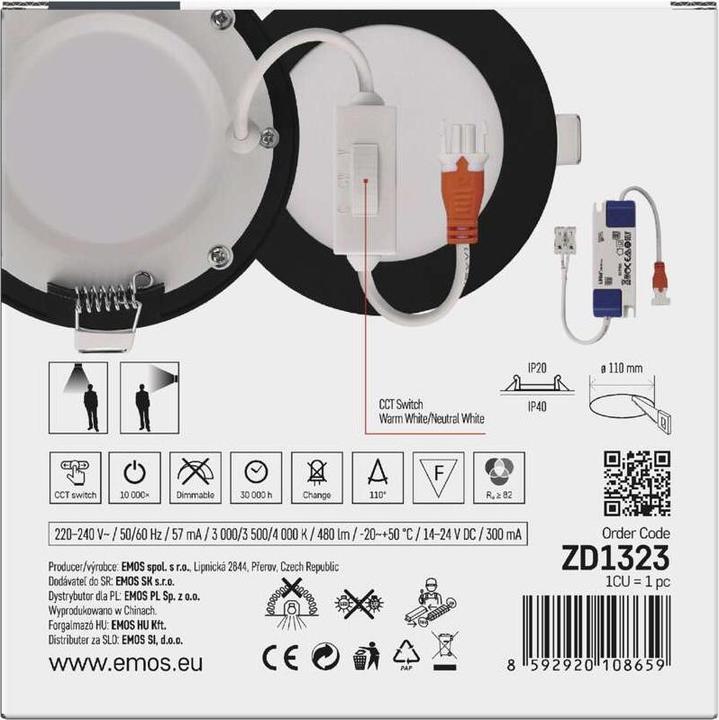 Immagine prodotto Emos NEXXO luce LED da incasso, rotonda, nera, 7W, con Change CCT (480 lm)