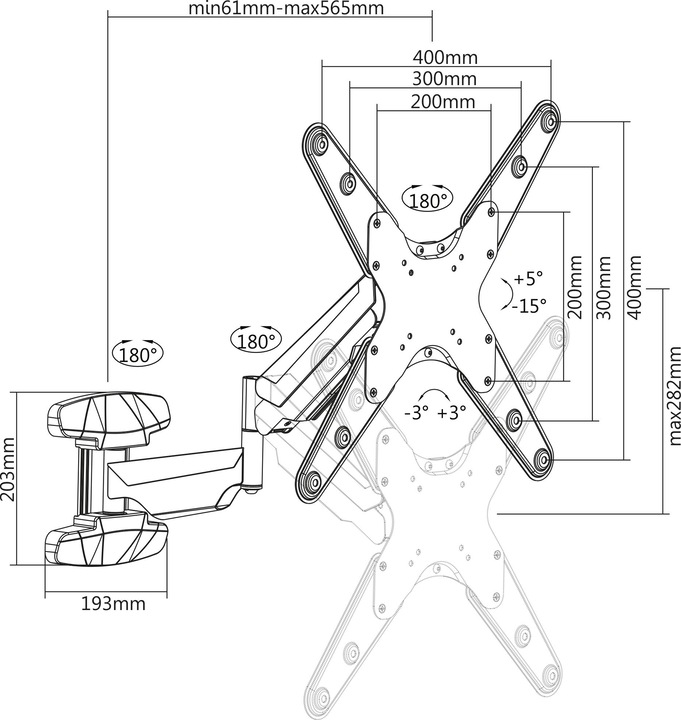 Produktbild Manhattan 461641 TV-Wandhalterung 53,3 cm (21" 152,4 cm (60" Dreh (Wand, 60", 30 kg)