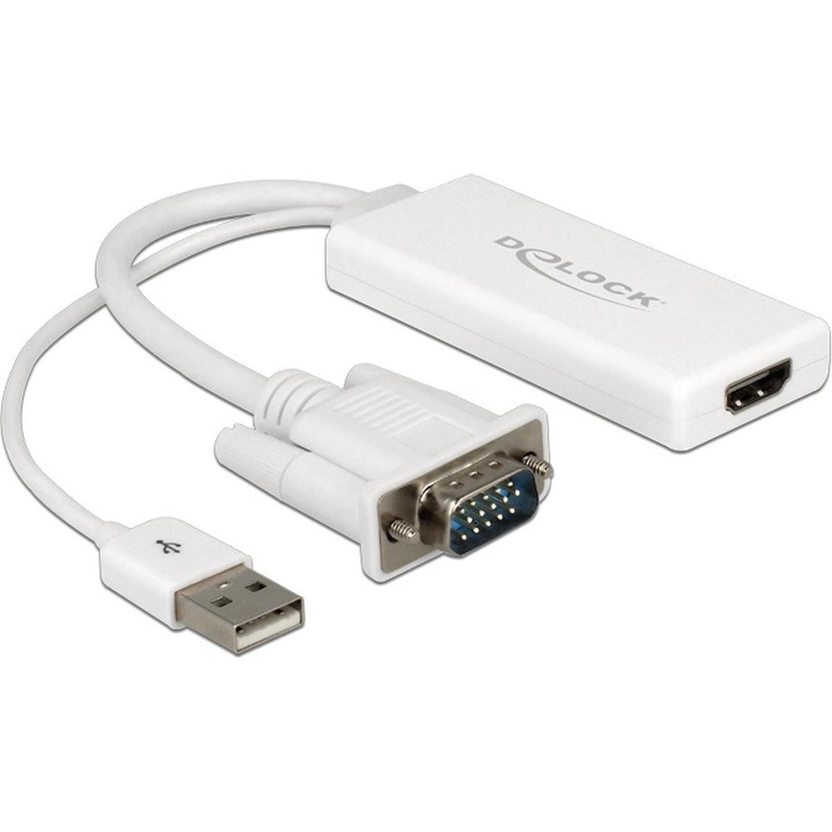 Delock Adattatore AV D-Sub (VGA) - HDMI + USB-A bianco (62460) (HDMI, 15.50 cm), Adattatore dati + video, Bianco