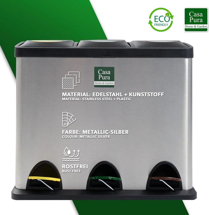 Actual product image Casa Pura 3-chamber waste bin incl. 15 bin liners (24 l)