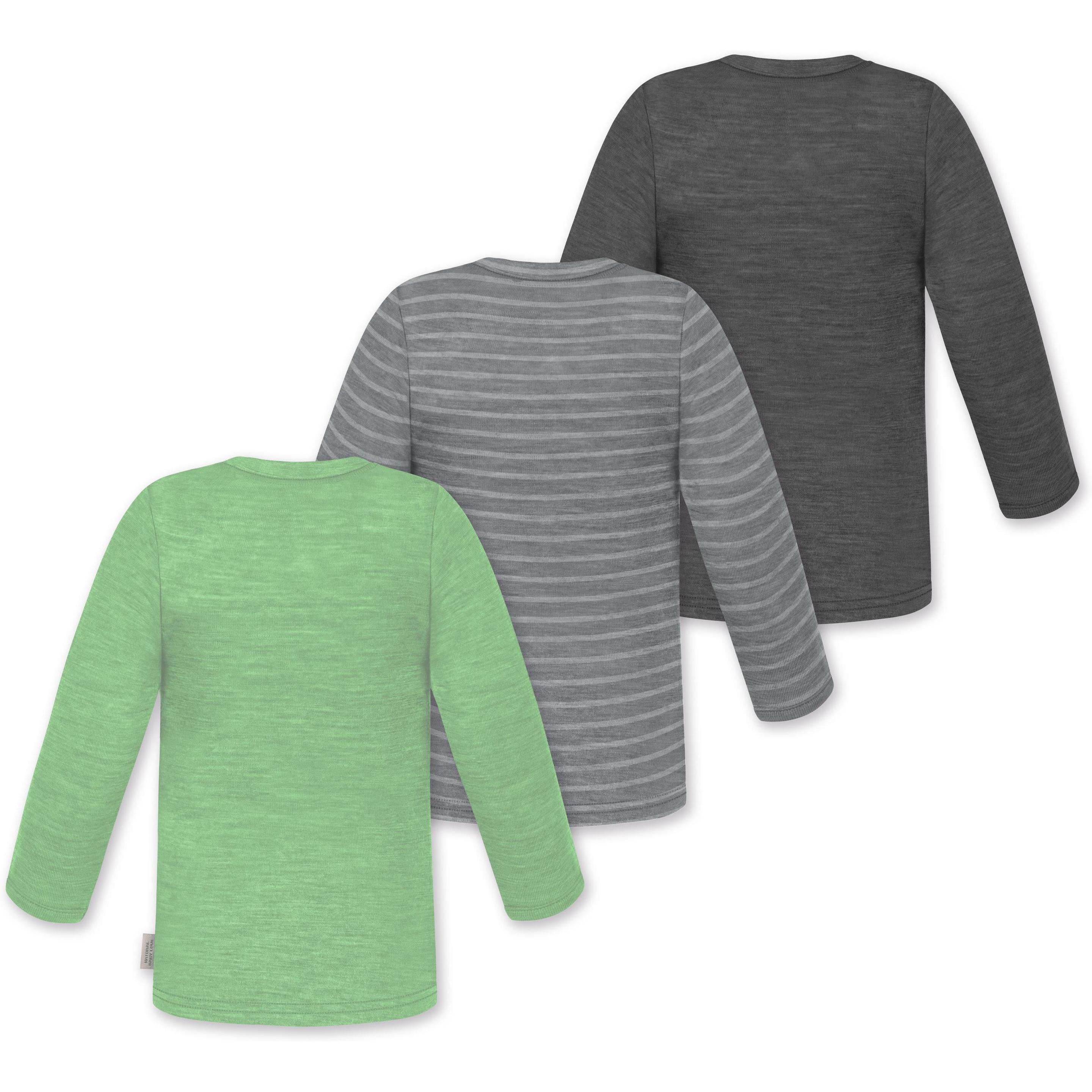 Thumbnail - Normani, Herren, Body, 3er Pack Baby Merino Longsleeve „Taupo" - 9475, Grau, (80)