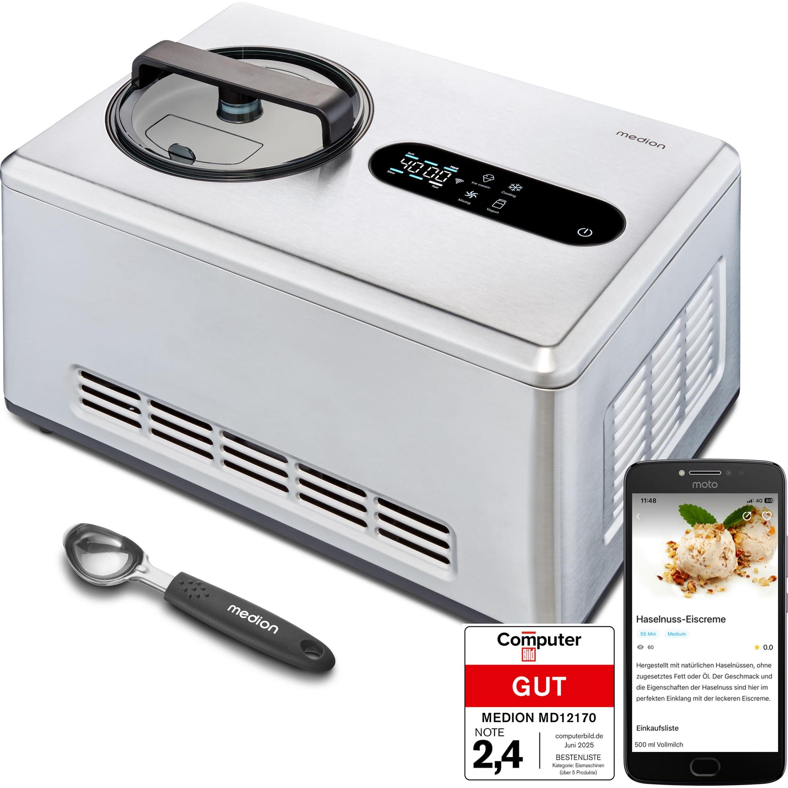 Medion SMARTE SPEISEEISMASCHINE MD 12170 Smartphonesteuerung, Kapazität für 2 Liter Eis, HD LED-Display, he (50074956)