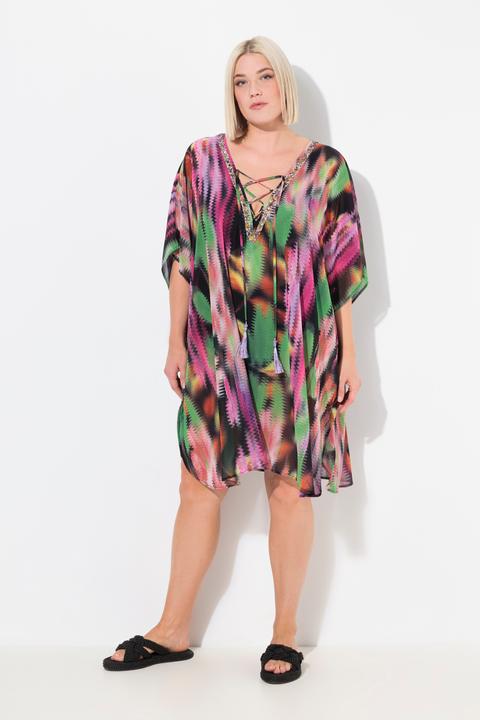 Immagine prodotto Ulla Popken Tunica dal taglio oversize con allacciatura, scollo a V e mezze maniche (50, 52, 54, 56)