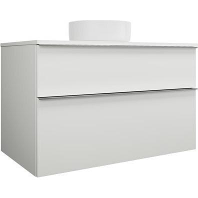 burgbad, Badmöbelset, Eqio Keramik-Aufsatzwaschtisch mittig, rund, inklusive Waschtischunterschrank, Breite 1000m