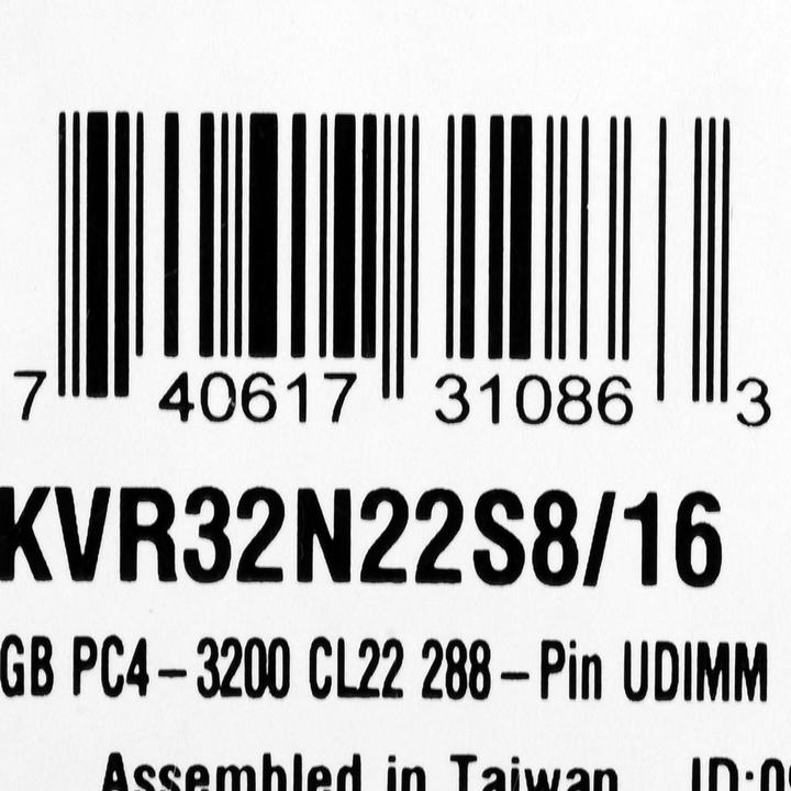 Productafbeelding Kingston Geheugen DDR4, Niet-ECC, CL22, DIMM, 1Rx8 (1 x 16GB, 3200 MHz, DDR4 RAM, DIMM 288 pin)