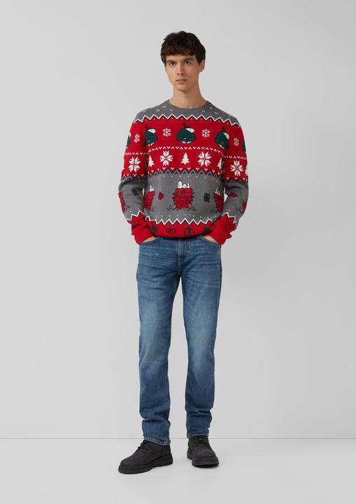 Produktbild s.Oliver Strickpullover Weihnachtspullover aus reiner Baumwolle mit Peanuts®-Motiv (M)