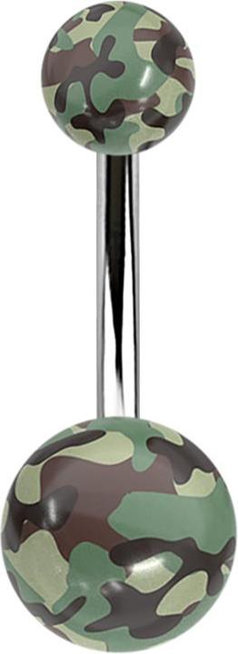 Image du produit Star Piercing Banane argentée avec deux boules Military vert (sans laiton, Acier chirurgical 316L, Matières plastiques)