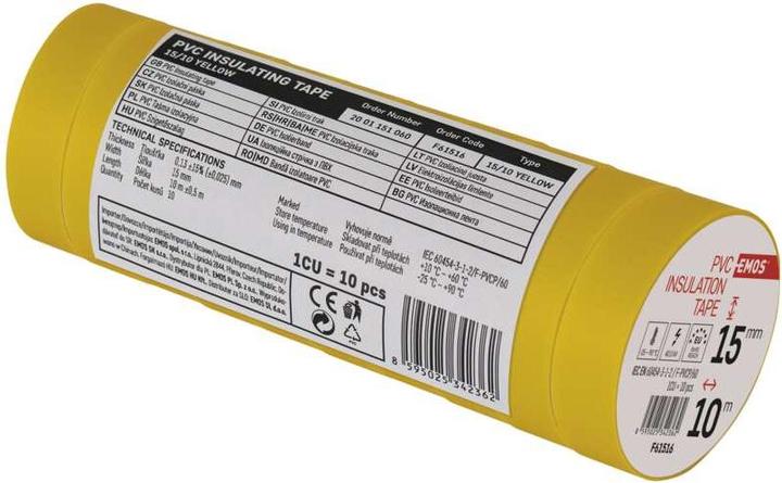 Image du produit Emos Ruban isolant PVC 15mm/10m Jaune, 10 pcs. (15 mm)