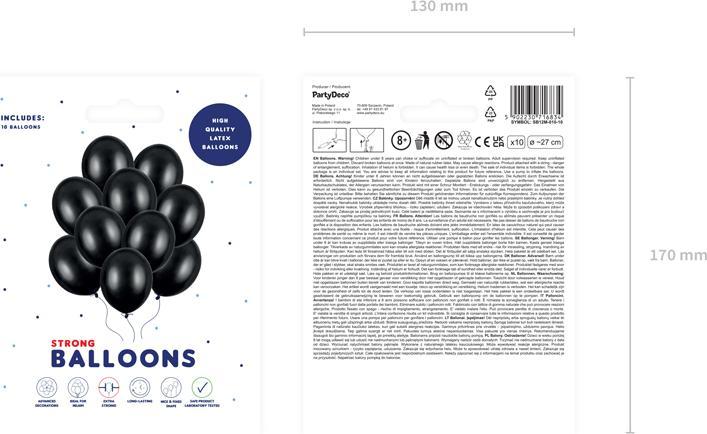 Actual product image Partydeco Strong Balloons 27cm, Metallic Black (1 pkt / 10 pc.) (10 x)