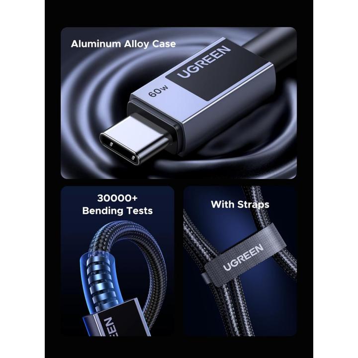 Image du produit Ugreen L524 PD 3A 2m USB-C to USB-C cable (gray) (2 m, 60 W)