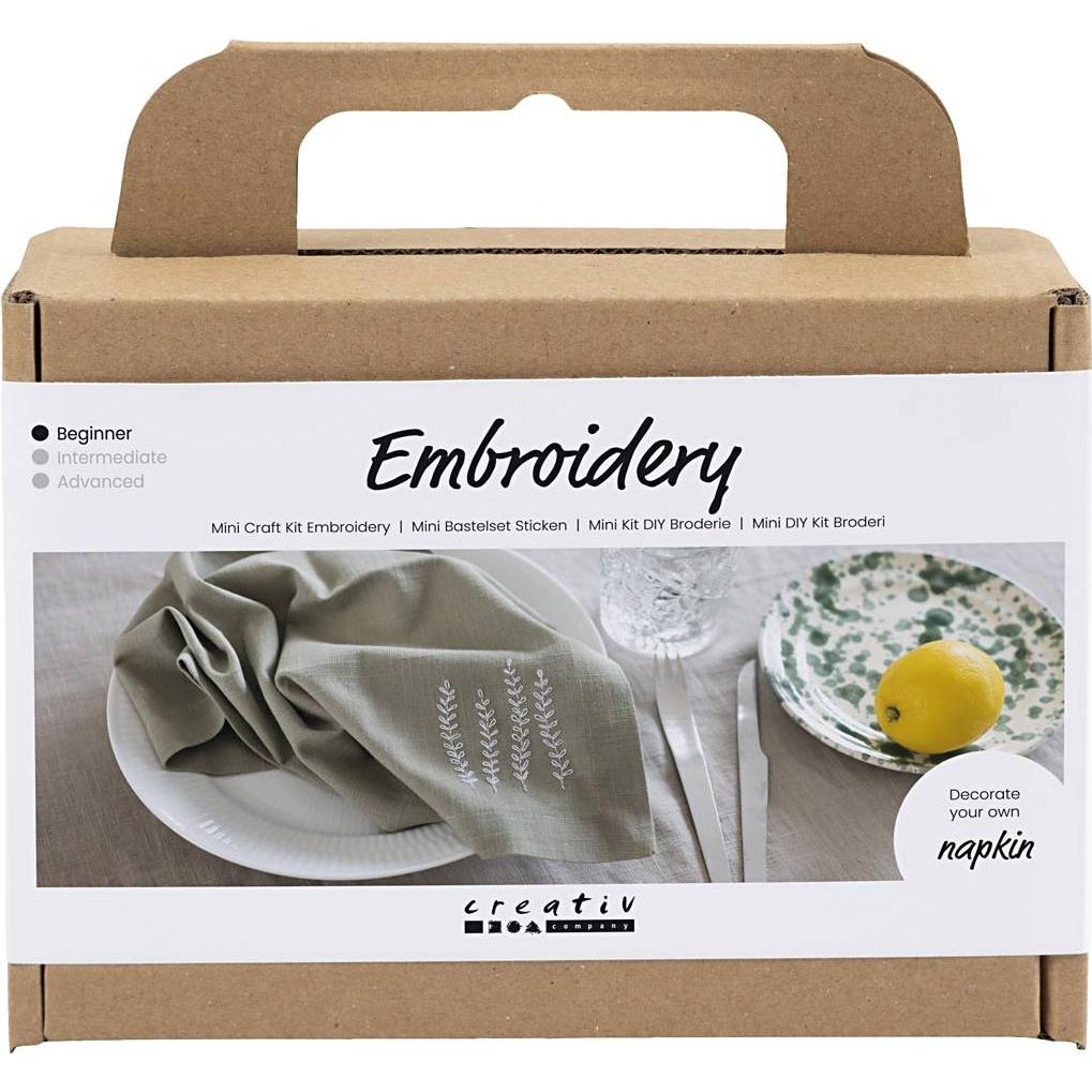 Creativ Company Bastelset Sticken Serviette, Handarbeitsset, Grün