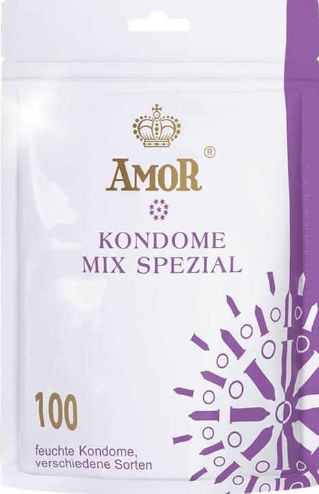 Amor «Mix Spezial» – 100 Kondome in 5 Sorten, 52-54 mm breit, aromatisiert und strukturiert (100 Stk.)