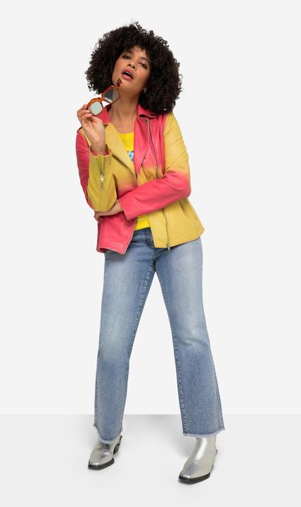 Produktbild Angel of Style Lederjacke, zweifarbig, echtes Leder, Bikerjacke, Metall-Zipper, Reverskragen (46)