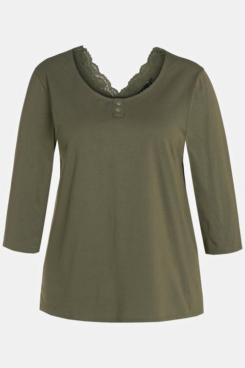 Produktbild Ulla Popken Pyjamashirt, Spitze, V-Ausschnitt, 3/4-Arm (54)