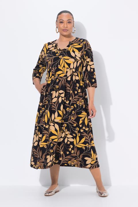 Produktbild Ulla Popken Jersey-Maxikleid, A-Linie, Tunika-Ausschnitt, 3/4-Arm (60)