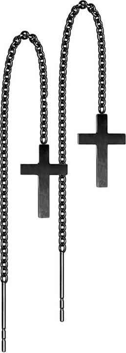 Image du produit Star Piercing Boucles d'oreilles noires chaîne tombant librement avec croix (sans laiton, Acier chirurgical 316L)