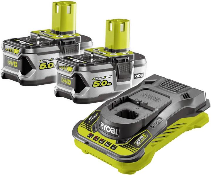 Ryobi 2 Akkus 18 V One 5,0 Ah mit Schnellader - Lithium+ Technologie für längere Laufzeit (18 V)